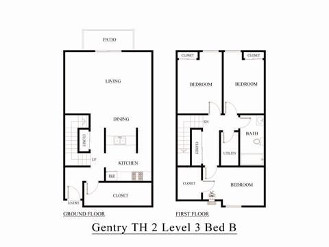 Floor plan for 3 beds, 1 bath